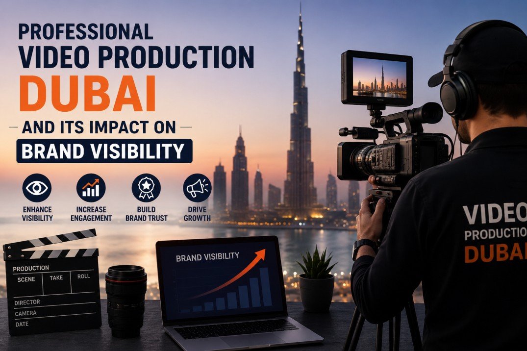 Professional video production Dubai team filming a commercial business video in Dubai