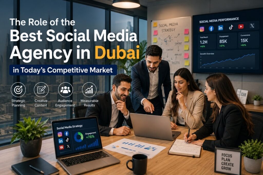 Marketing professionals creating social media campaigns for business growth in Dubai